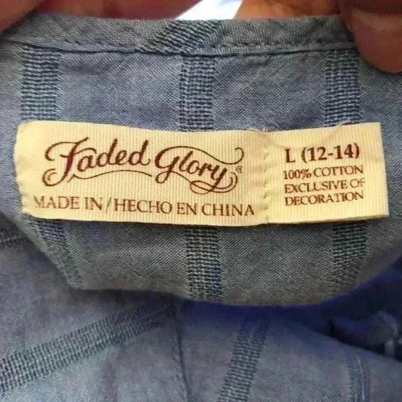 FADED GLORY FRENCH BLUE SUMMER TOP LONG SLEEVE LARGE - Picture 5 of 5